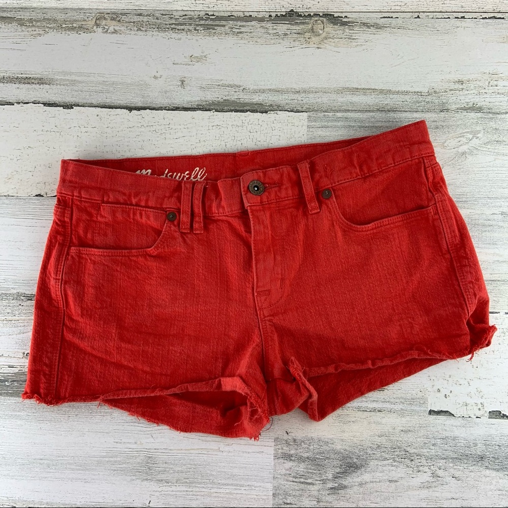 MADEWELL Red Denim Raw Hem Frayed Shorts Size 27